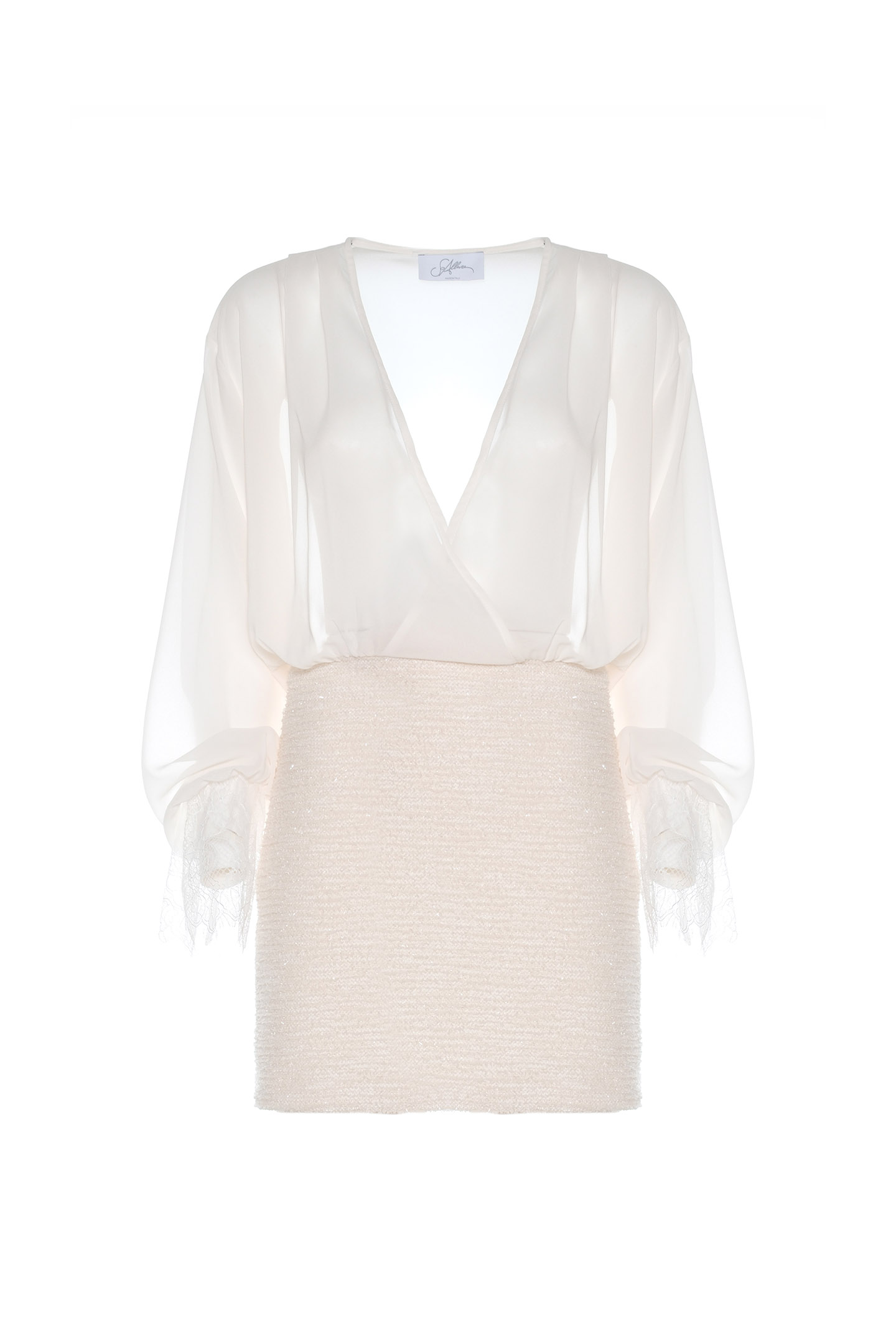 ABITO CORTO IN BOUCLÉ E CHIFFON - immagine 4
