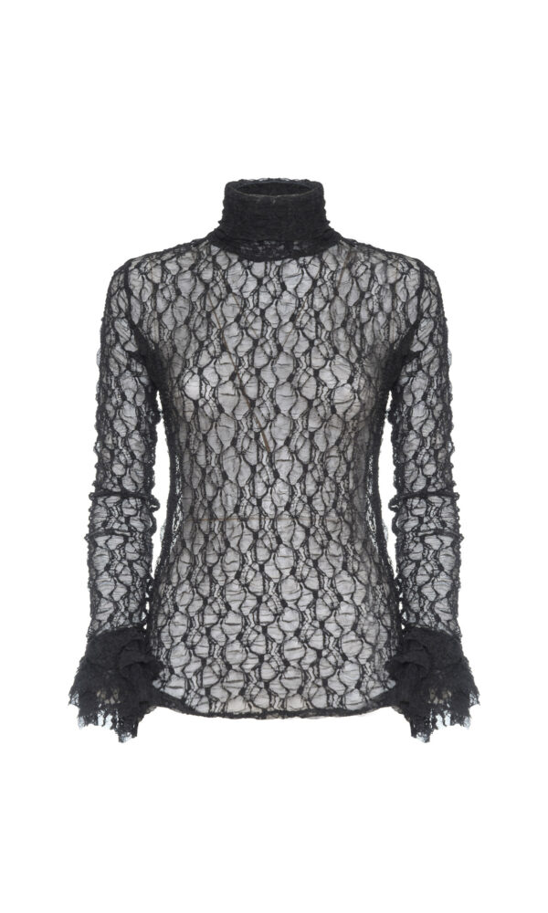 BLUSA A COLLO ALTO IN PIZZO