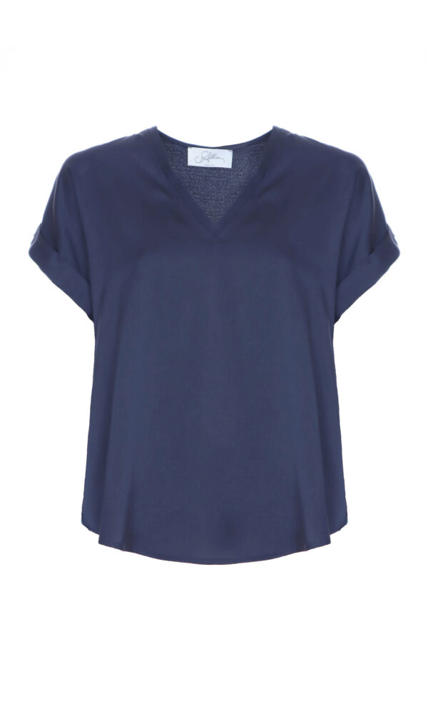 BLUSA SCOLLATA A V IN RASO