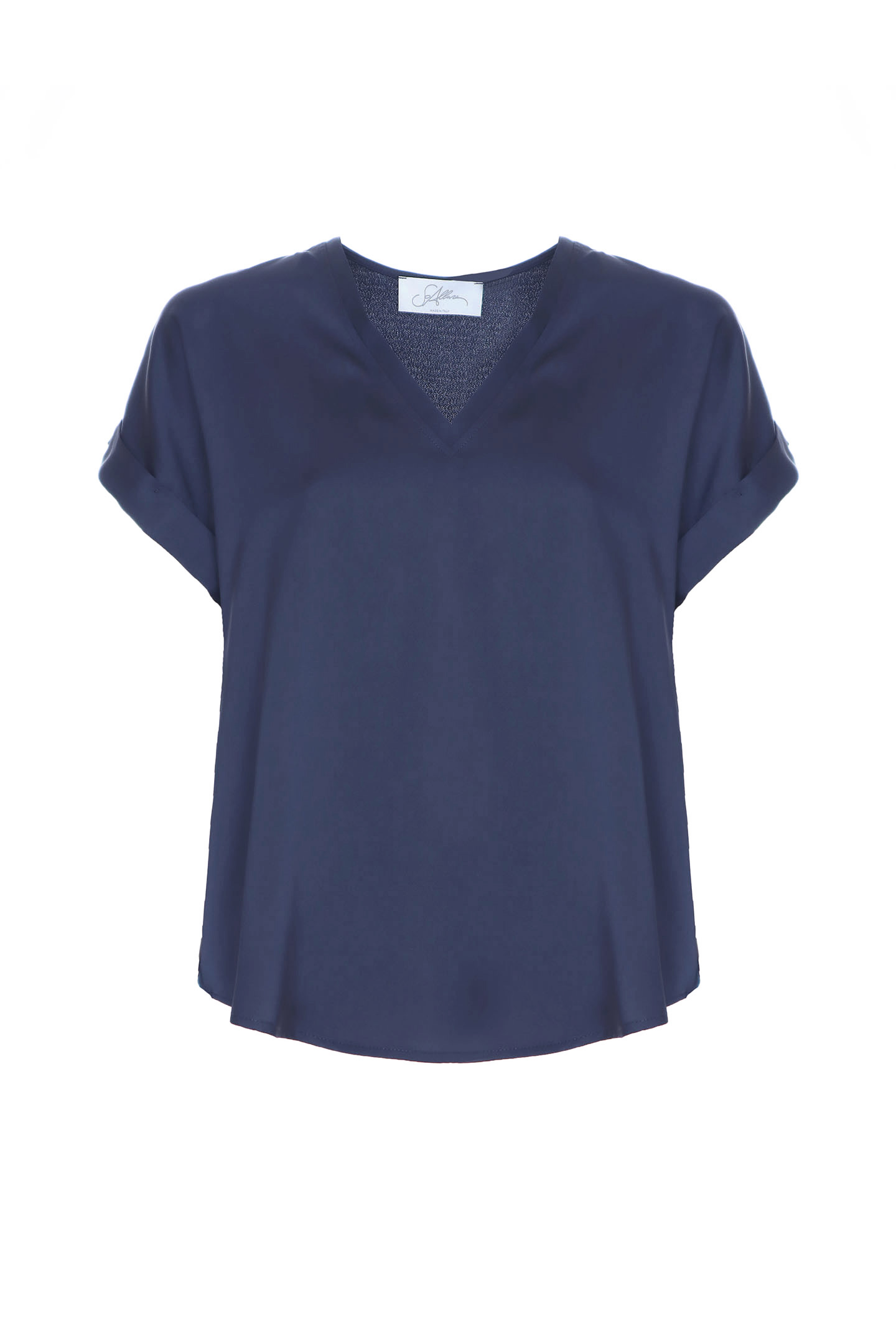 BLUSA SCOLLATA A V IN RASO