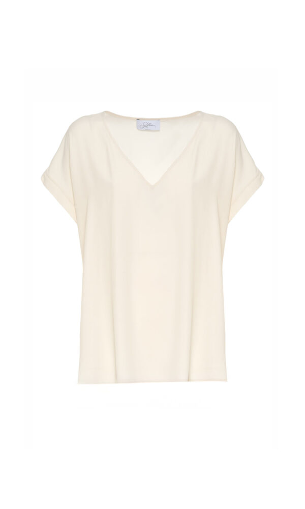 BLUSA CON SCOLLO A V IN CREPÉ