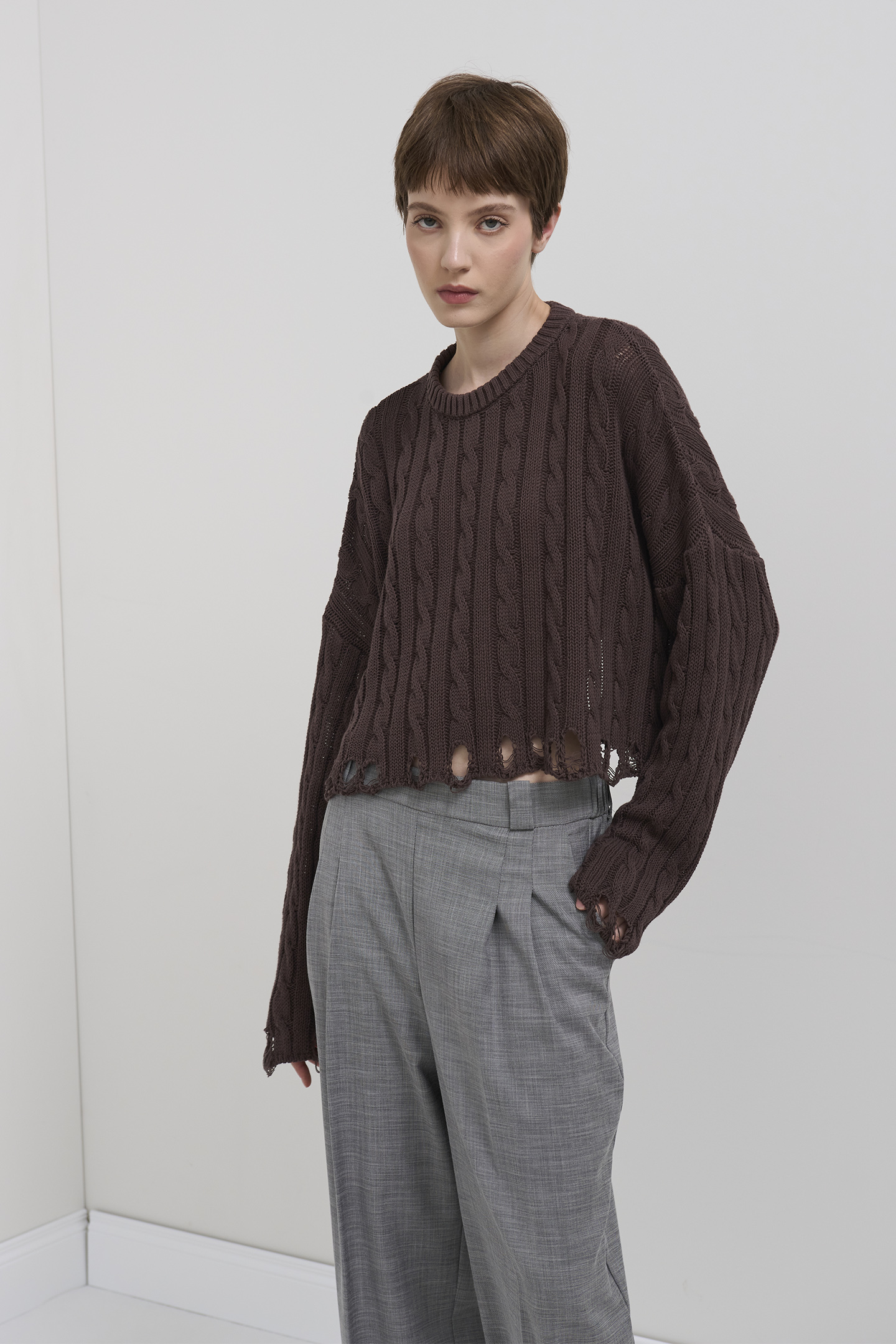 PULLOVER A TRECCE DESTROYED - immagine 2